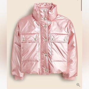 NWT J.Crew CrewCuts Girls' cropped metallic puffer jacket